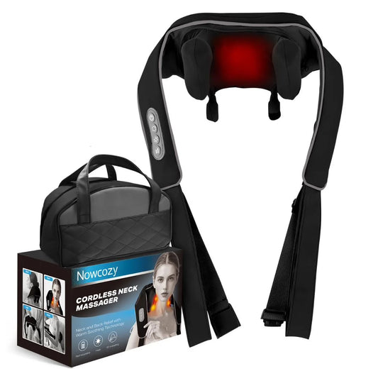Nowcozy 5D Kneading Neck Massager,Shiatsu Back Neck Massager with Heat,Cordless Electric Neck Massager