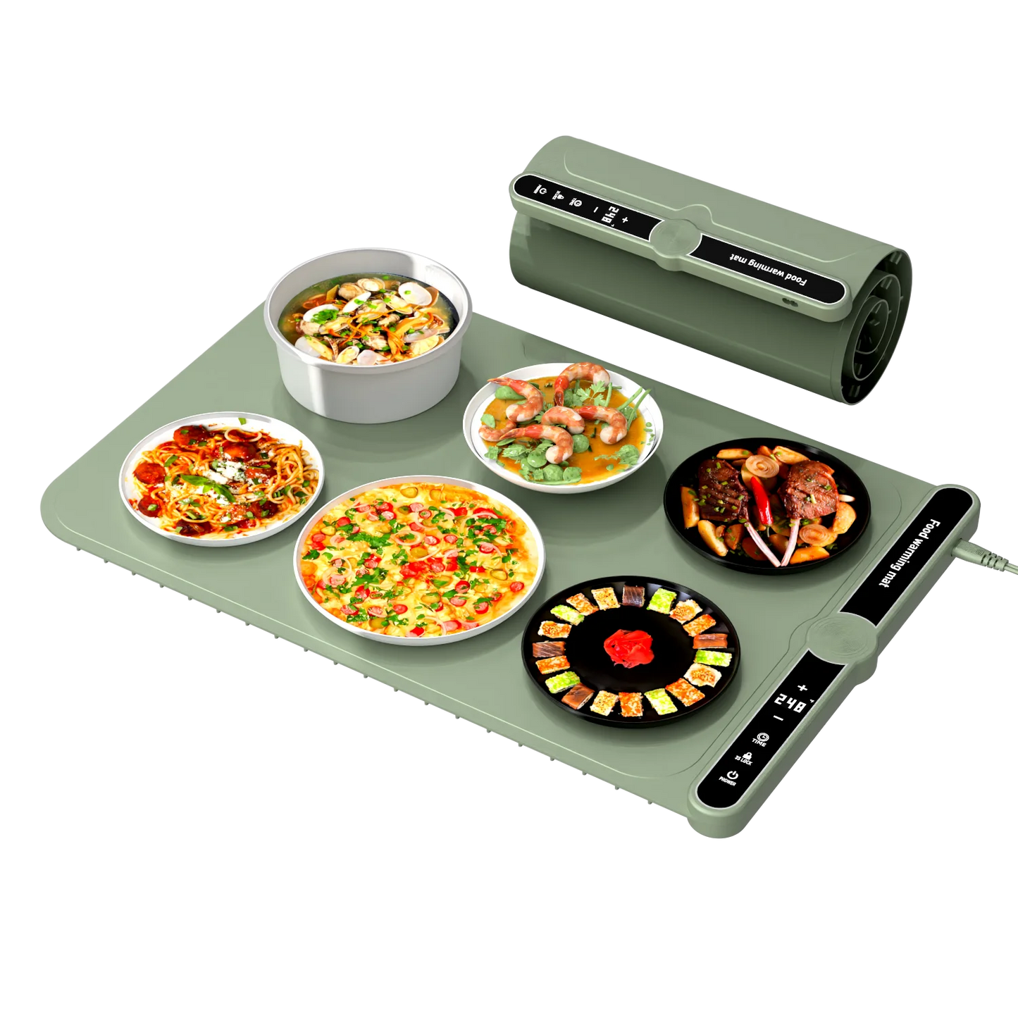 2025 New Design Flexible Warmer Pad Portable Warm Pizza Plates Tray Silicone Dishes Warming Mat with Temperature Control