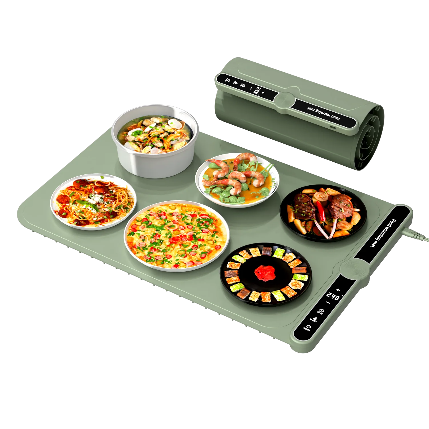 2025 New Design Flexible Warmer Pad Portable Warm Pizza Plates Tray Silicone Dishes Warming Mat with Temperature Control
