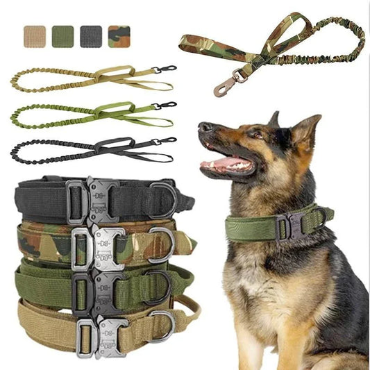 Nylon Tactical Metal Buckle Dog Collar Leash Set Outdoor Adjustable Medium and Large Dog Tactical Collar with Metal Buckle
