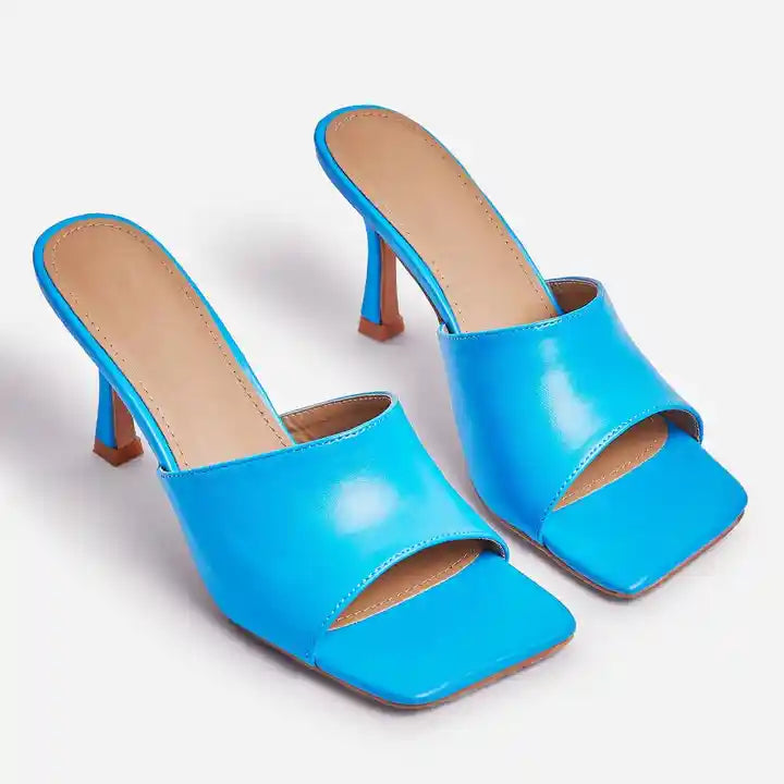 heels Mules sandals Summer new arrival square toe Kitten heels shoes slipper for women girls