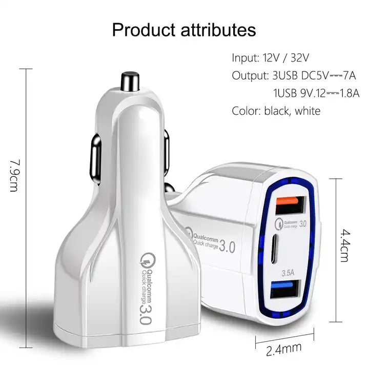 Dual USB Car Charger QC3.0 quick vehicle charger type-C