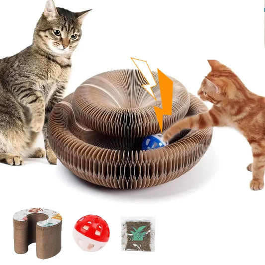 Customized Interactive Corrugated Folding Magic Organ Cat Scratching Board Modern Style round Catnip Ball Catnip