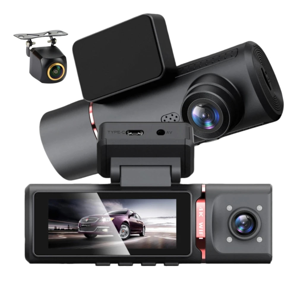 4K WiFi Car Black Box 3 Channel Front Rear Cabin View Video Recorder Real Time Tracking for Taxicab Private Vehicle Use