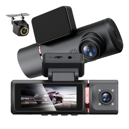 4K WiFi Car Black Box 3 Channel Front Rear Cabin View Video Recorder Real Time Tracking for Taxicab Private Vehicle Use
