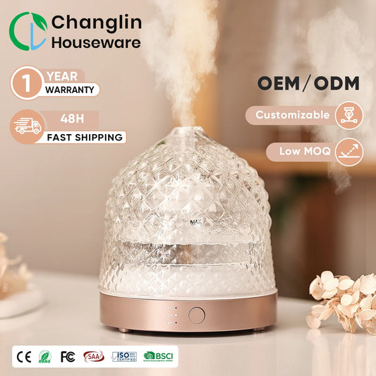 Luxury Pure Essential Oil Scent Machine Home Fragrance Diffuser Ultrasonic Glass Aroma Diffuser with 7 Colors LED Lamp