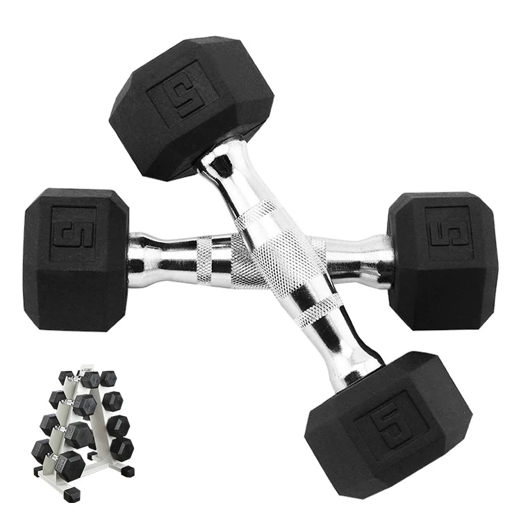 PROIRON 5-50LB Fitness Body Building Equipment Hexagonal Black Chrome Rubber Coated Dumbbell