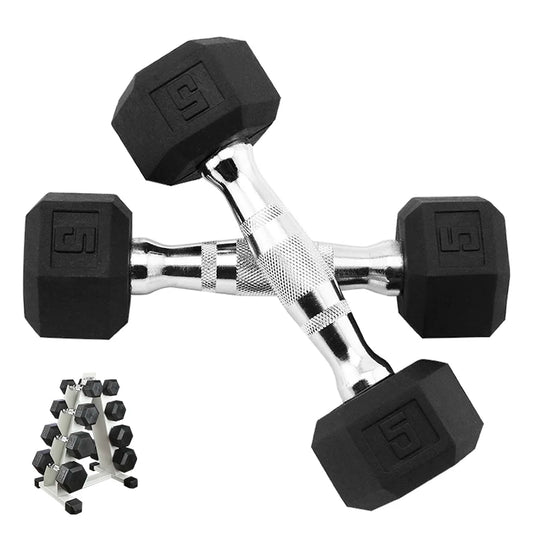 PROIRON 5-50LB Fitness Body Building Equipment Hexagonal Black Chrome Rubber Coated Dumbbell