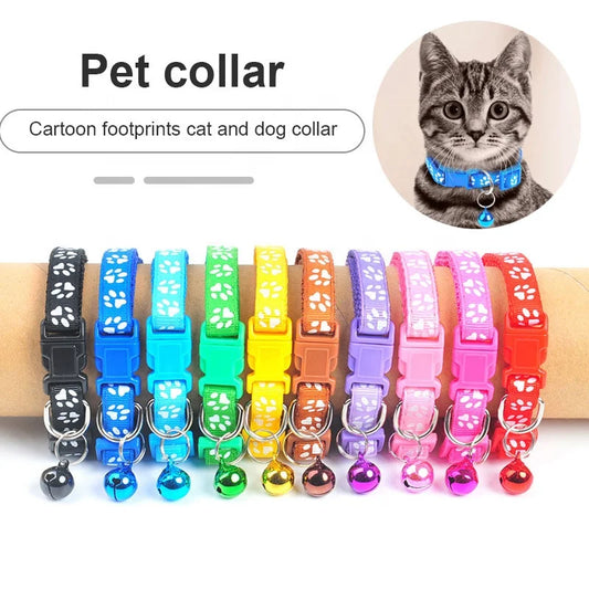 Dog Harness Pet Leash Designer Dog Collar for Cats Necklace for Cats Collar Bell Paw Print Adjustable Nylon Ribbon Neck Strap