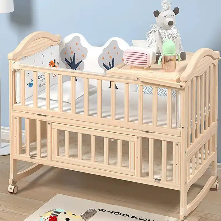 Sleeping Bed Swing Rocking Solid Wood Kids Cribs For Baby With Bumpers