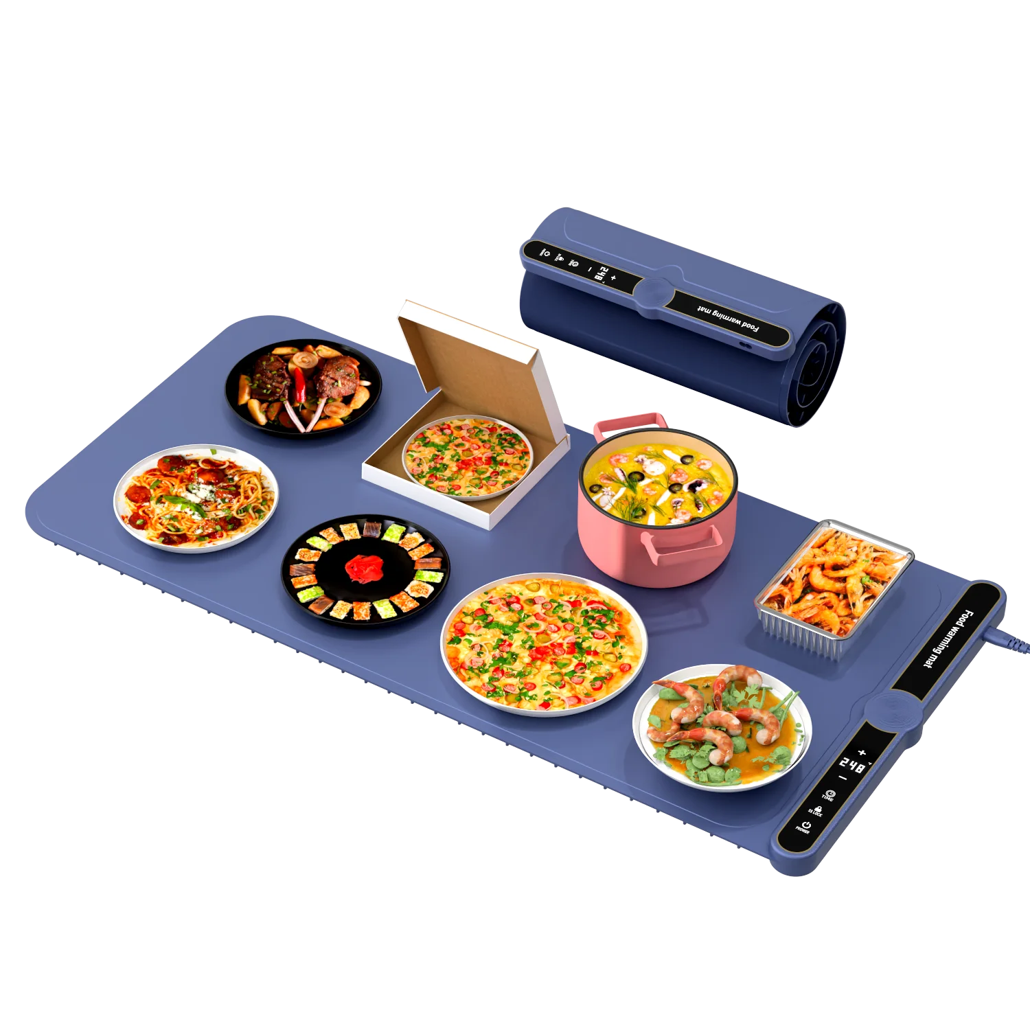 Extra Large Size Food Warmer for 8 Dishes Foldable Silicone Pan Pizza Warming Tray Temperature Control Dish Warming Plate