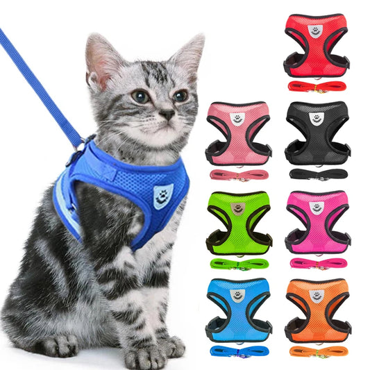 Cat Dog Harness Adjustable Vest Walking Lead Leash for Puppy Designer Dogs Collar Polyester Mesh Harness for Small Medium Dog