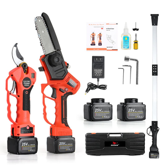Professional Long Handle Chainsaw Battery Powered Fold Pole Electric Pruning Shear With Two 25V Batteries