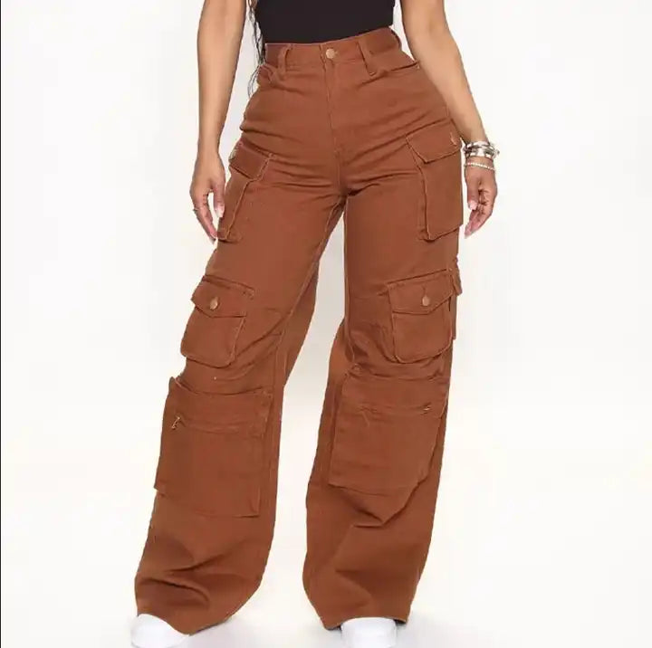 Multi-Color Stacked Jeans Women Trendy Multi-Pockets Jeans Women Cargo Pants