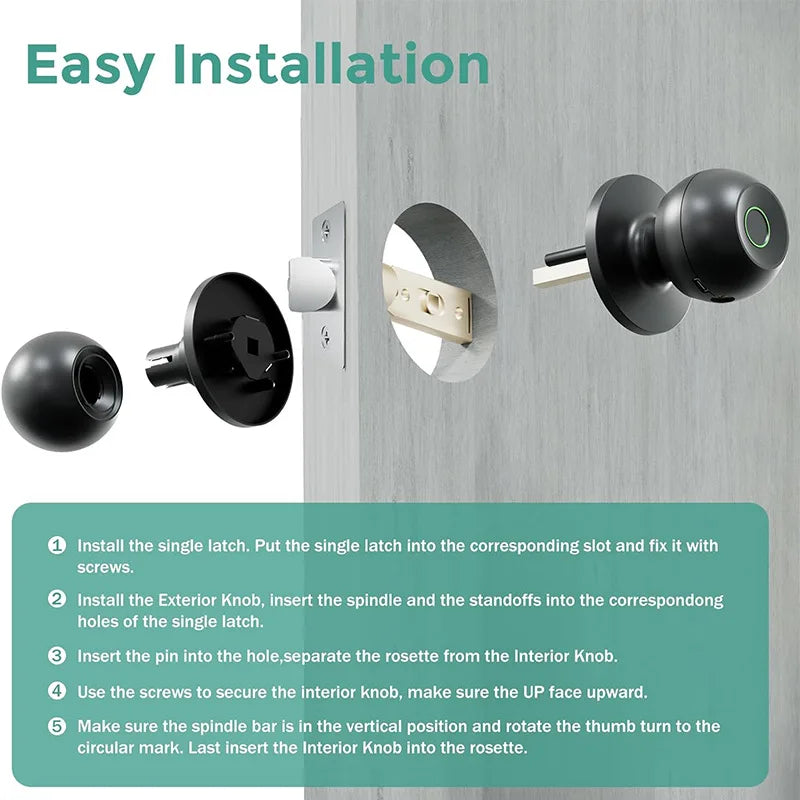 SmartDoor Knob Fingerprint Door LockSmartLock with App Control Blue Door Lock forHome