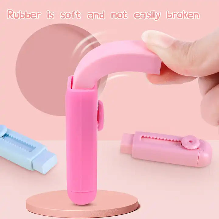 Push-able button design rubber erasers stationery factory sale weibo stationery for school home stationary item