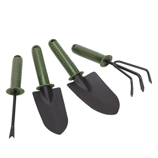 4PCS Garden Gardening Tools Set - Heavy Duty Metal Outdoor Ergonomic Handle Hand Tools Kit for Garden Work, Trowel Shovel, Rake