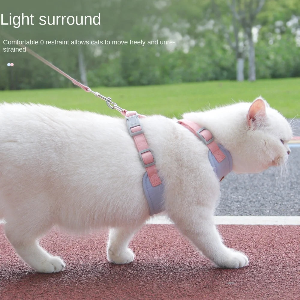 New Anti-Break Pet Leash for Cats Floral Animal Pattern Button Closure Oxford and PVC Material Adjustable Cat Walking Harness