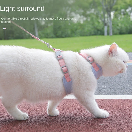 New Anti-Break Pet Leash for Cats Floral Animal Pattern Button Closure Oxford and PVC Material Adjustable Cat Walking Harness