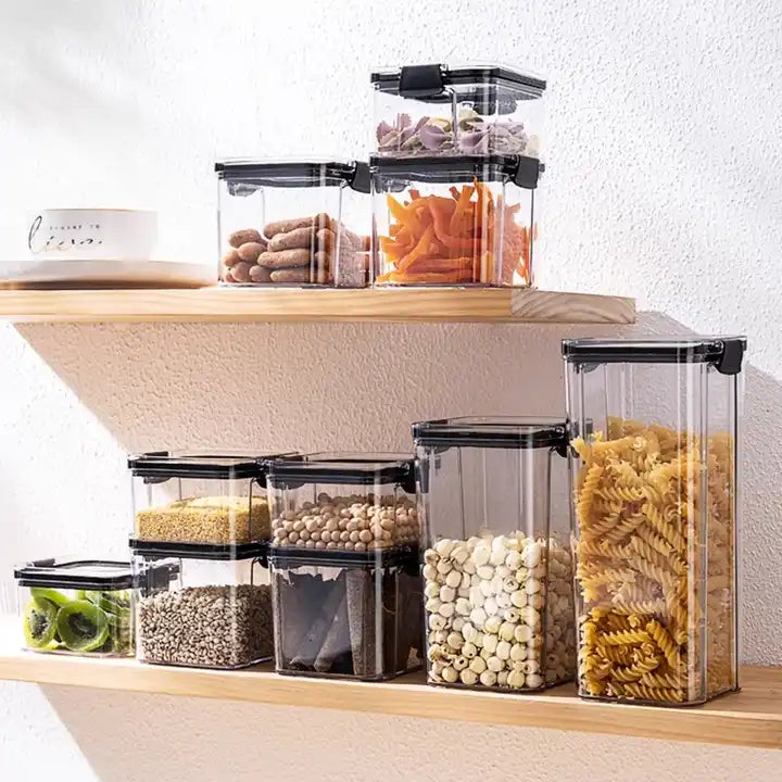 kitchen dispenser airtight plastic Stackable candy nut fruit cereal grain box pantry dry bulk food storage sealed jar with lids