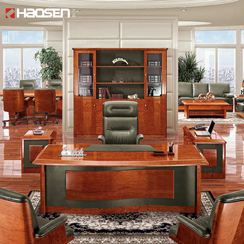 Modern Home Office Furniture Boss Ceo l Shaped Writing Executive Table with Drawers Cabinet Wood Leather Best Office Desk Chair