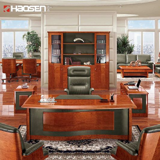 Modern Home Office Furniture Boss Ceo l Shaped Writing Executive Table with Drawers Cabinet Wood Leather Best Office Desk Chair