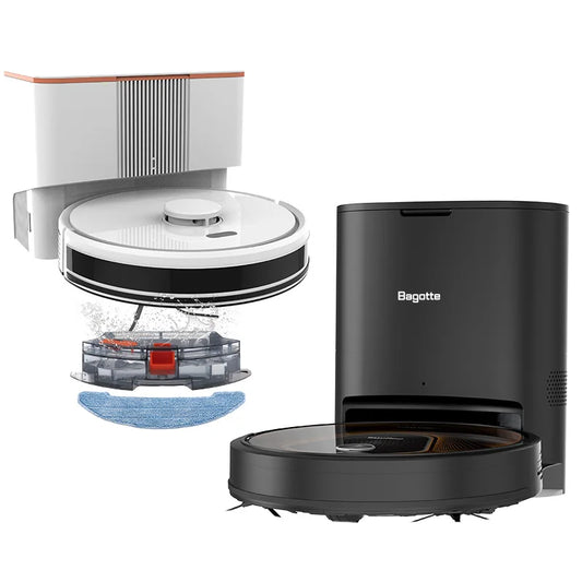 Bagotte Smart Self-Emptying Robot Vacuum Cleaner with Gyroscope Navigation Sweep Wet Mopping Battery Powered for Household Use