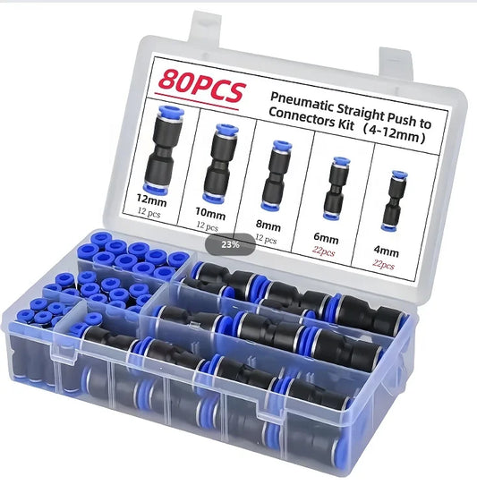 Airumt PU 80pcs Set Pack, Union Straight Type Pu Plastic Pneumatic Tube Fittings Pneumatic Connector Push in Fittings
