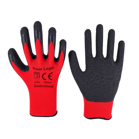 Wholesale Popular Red Black Construction Gloves XL Size Waterproof and Anti-Cut Polyester Latex Coated Gloves Gloves Industrial