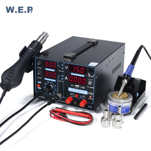 WEP 853D 1A USB 3 in 1 Powerful Other Welding Table Equipment Smd Hot Air Gun SMD Hot air Solder Rework Soldering Station