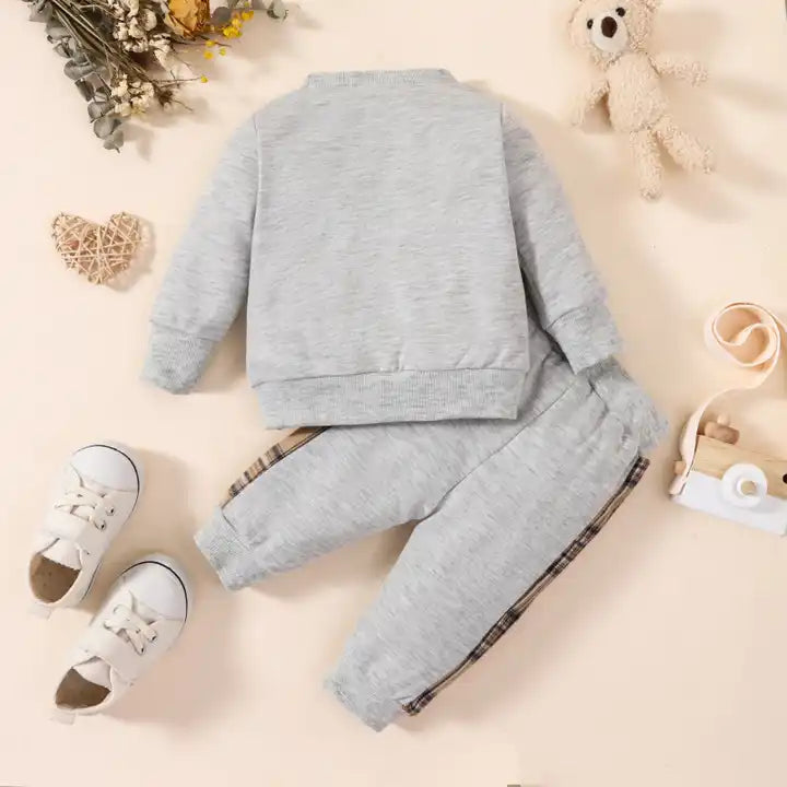 Round Neck Long Sleeve Two-piece baby clothing sets boy 6-12 months For Kids