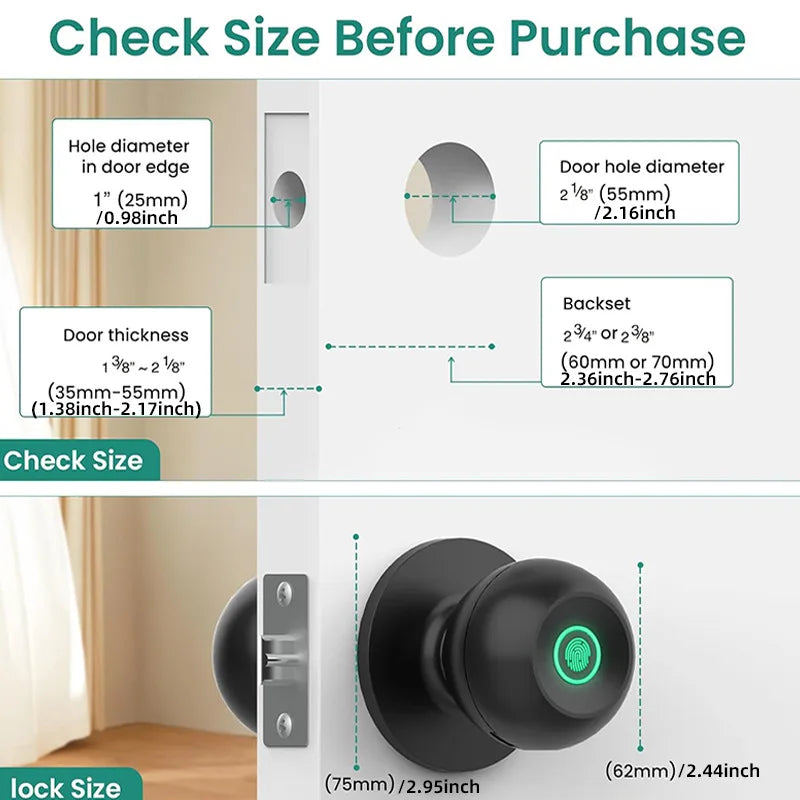 SmartDoor Knob Fingerprint Door LockSmartLock with App Control Blue Door Lock forHome