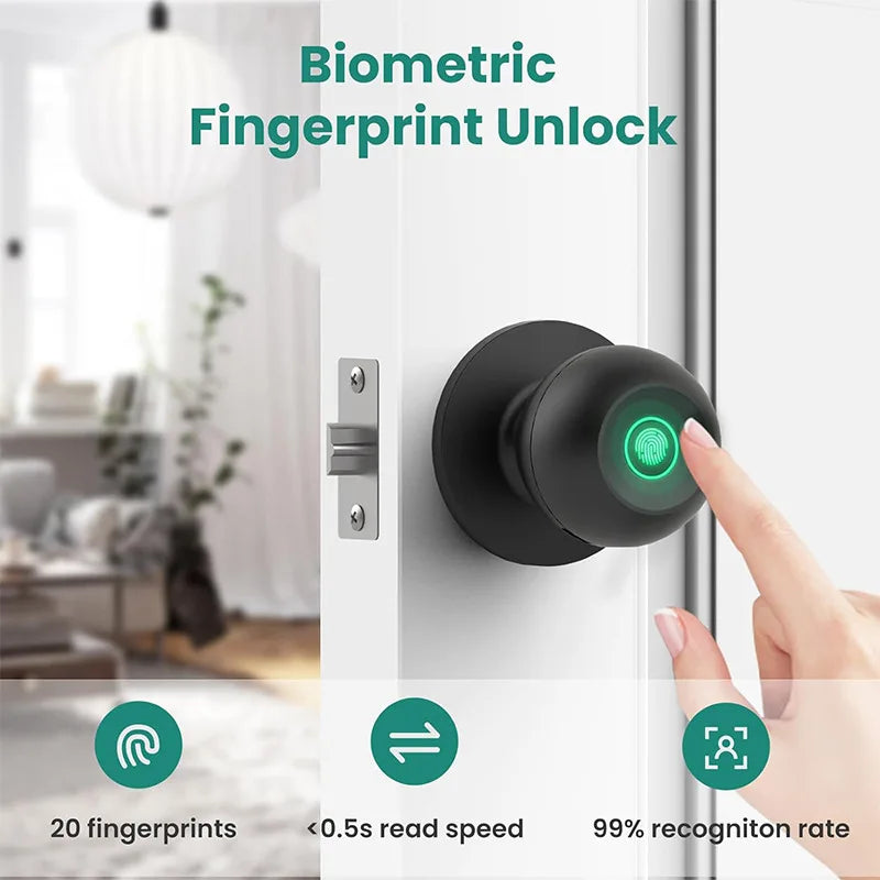 SmartDoor Knob Fingerprint Door LockSmartLock with App Control Blue Door Lock forHome