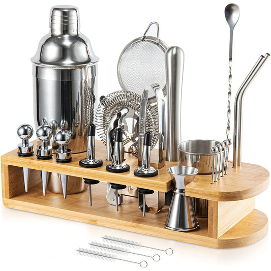 Cocktail Shaker Set Mixology Bartender Kit With Bamboo Stand Cocktail Kit Bar With All Essential Bar Tools Home Kitchen Gadgets