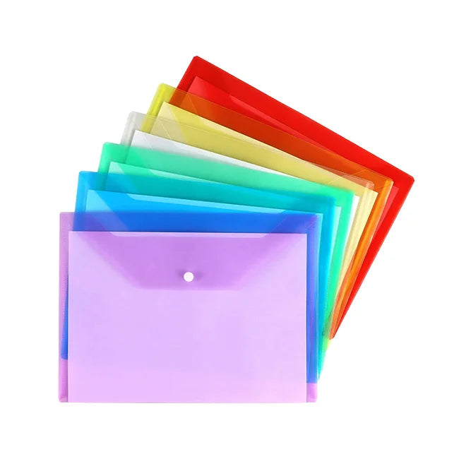 Custom Clear A4 PP Plastic Bag with Snap Button Closure Waterproof File Folder for Documents of Letter Size School Office Supply