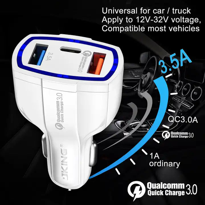 Dual USB Car Charger QC3.0 quick vehicle charger type-C