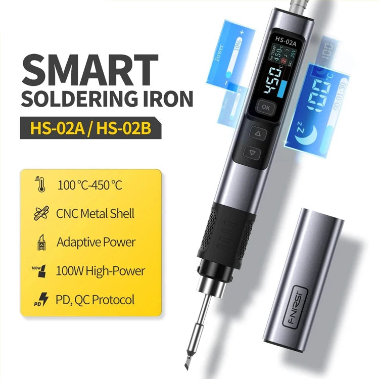 FNIRSI HS-02 DC 24V 100-450 Degree Welding Solder Rework Station PD 100W Adjustable Temperature Electric Soldering Iron