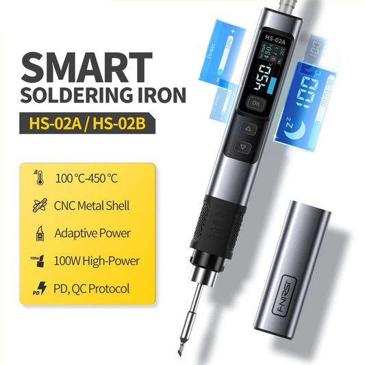 FNIRSI HS-02 DC 24V 100-450 Degree Welding Solder Rework Station PD 100W Adjustable Temperature Electric Soldering Iron