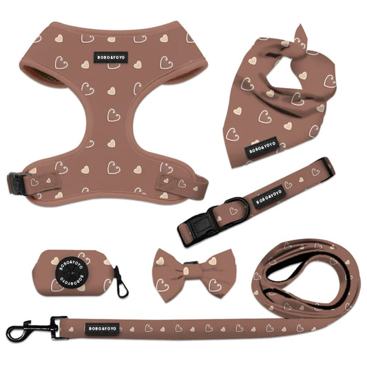 Custom New Design Neoprene Nylon Webbing Adjustable Luxury Personalized No Pull Cat Pet Leash Collar Dog Harness Vest Set