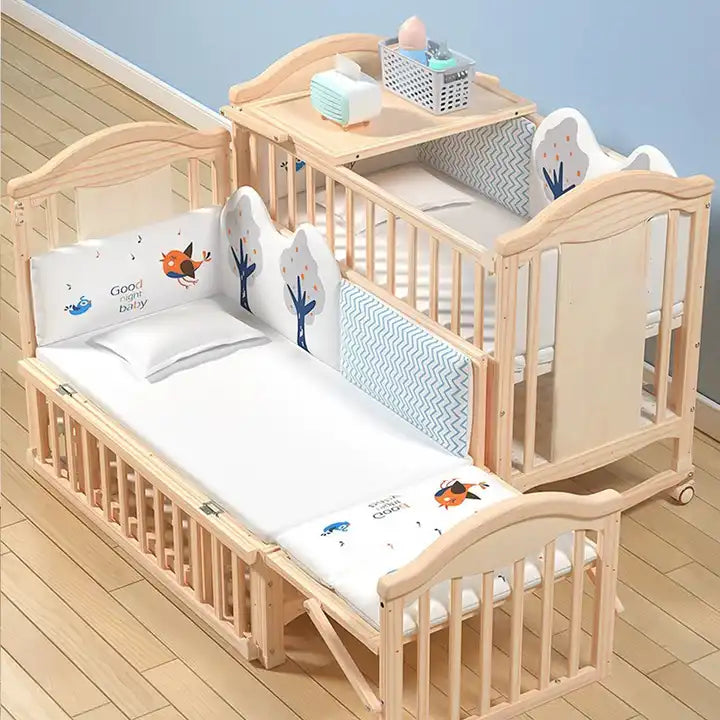 Sleeping Bed Swing Rocking Solid Wood Kids Cribs For Baby With Bumpers