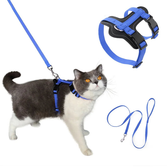 Premium Pet Gear Supplier's Fashionable Adjustable Nylon Cat Harness with Leather Design Escape Proof and Safe for Easy Use
