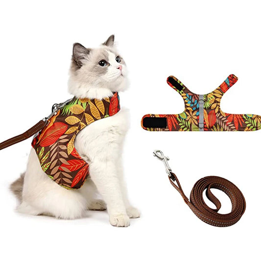 Custom Print Cat Harness and Leash for Small Pet Walking, Reflective Adjustable Air Mesh Vest and Leash for Small Dogs Cat
