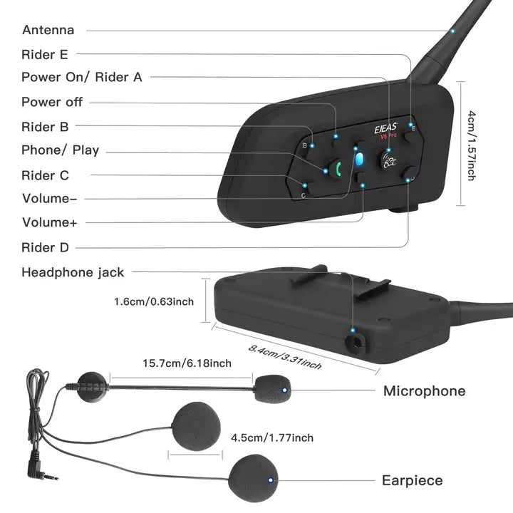 V6 pro 6 riders headphones moto accessories waterproof intercom motorcycle helmet bluetooth