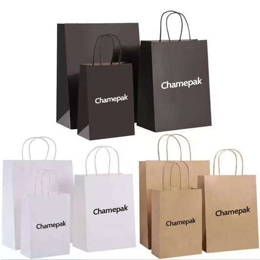 White Black Paper Bag With Logo Custom Brown Kraft Paper Bags With Handle Kraft Paper Shopping Bag With Your Own Logo