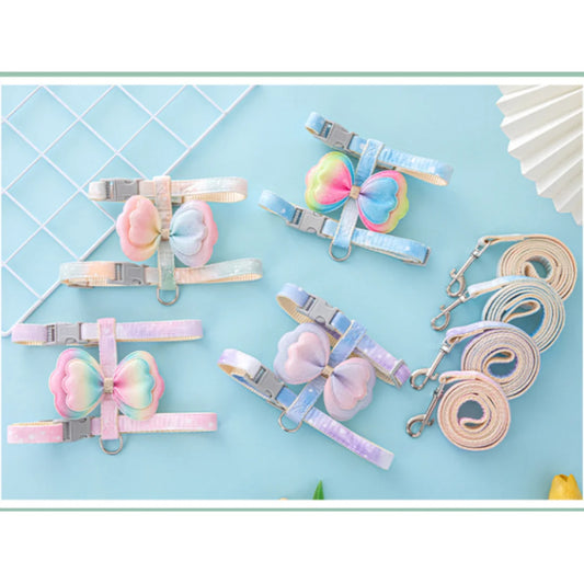 Gradient Cat Harness and Leash Set for Walking Escape Proof Adjustable Pet Harness for Small Dog Cat Harness With Bow Tie