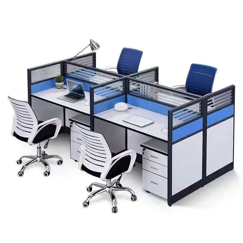 Modern 4 Person Wood Office Desk Staff Partition Workstation