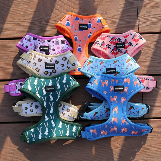 OKEYPETS Custom Logo Quick Release Adjustable Step in Soft Mesh Polyester Personalized Cat Dog Harness
