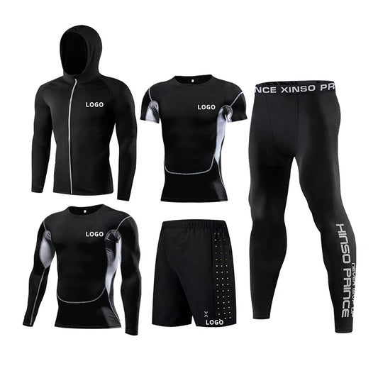 Custom Men's Training Sportswear Gym Clothing 5 Piece Compression Sports Suit Gym Fitness Sets Men