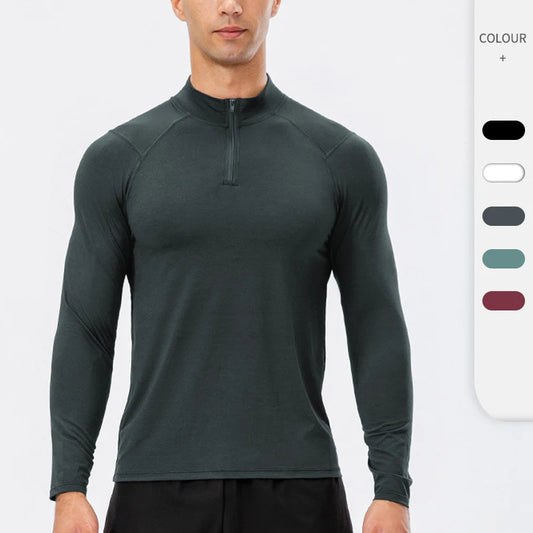 Mens Compression Tight Long Sleeves With Zip Football Training Sportswear Fitness Sweatsuit Baselayer Top