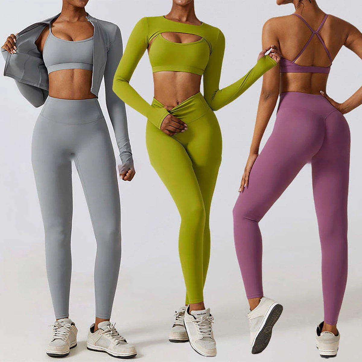 Hot Sales Active Wear Suits 4 Pieces Sports Bra Top Yoga Jacket Gym Wear Workout Sets Women Sportswear Gym Fitness Set